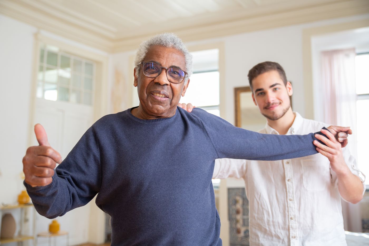 A Kalkaal Home Care caregiver and a happy client at home